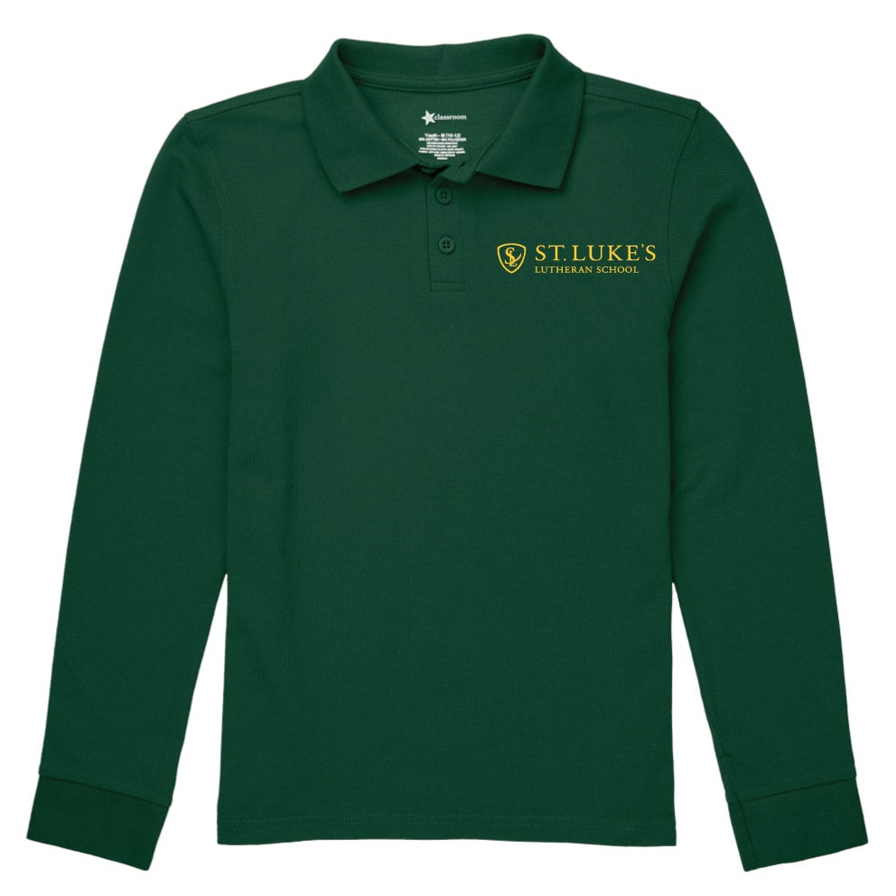 Green long sleeve cotton/poly polo | St.Lukes Lutheran School