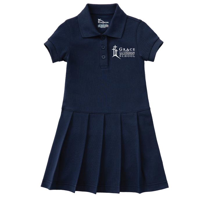 定率割引 往復 navy pique embroidered dress | Grace Lutheran School ワンピース